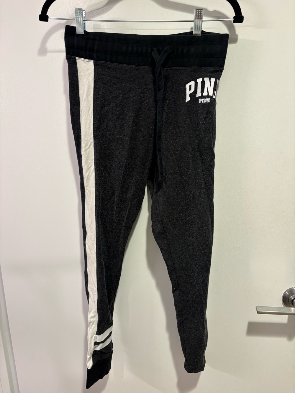 PINK Vintage Black Jogger Leggings with White Side Stripe